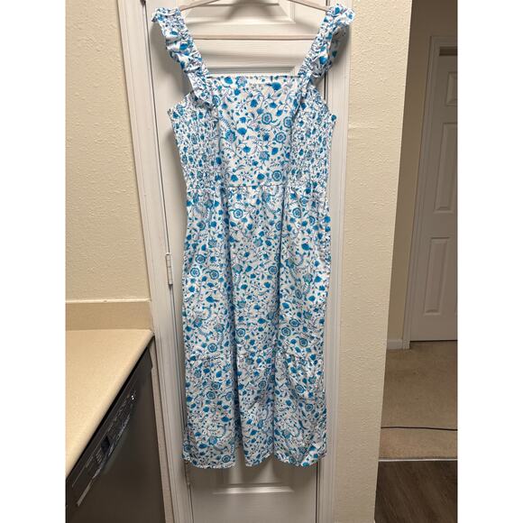 Draper James White Cotton Floral Poplin Tiered Midi Cottagecore Dress Size XL - Picture 2 of 10